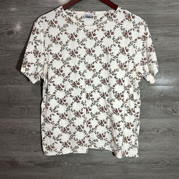 Vintage Basic Editions Womens Large Floral & Vines Print Cotton T-Shirt - Picture 1 of 8